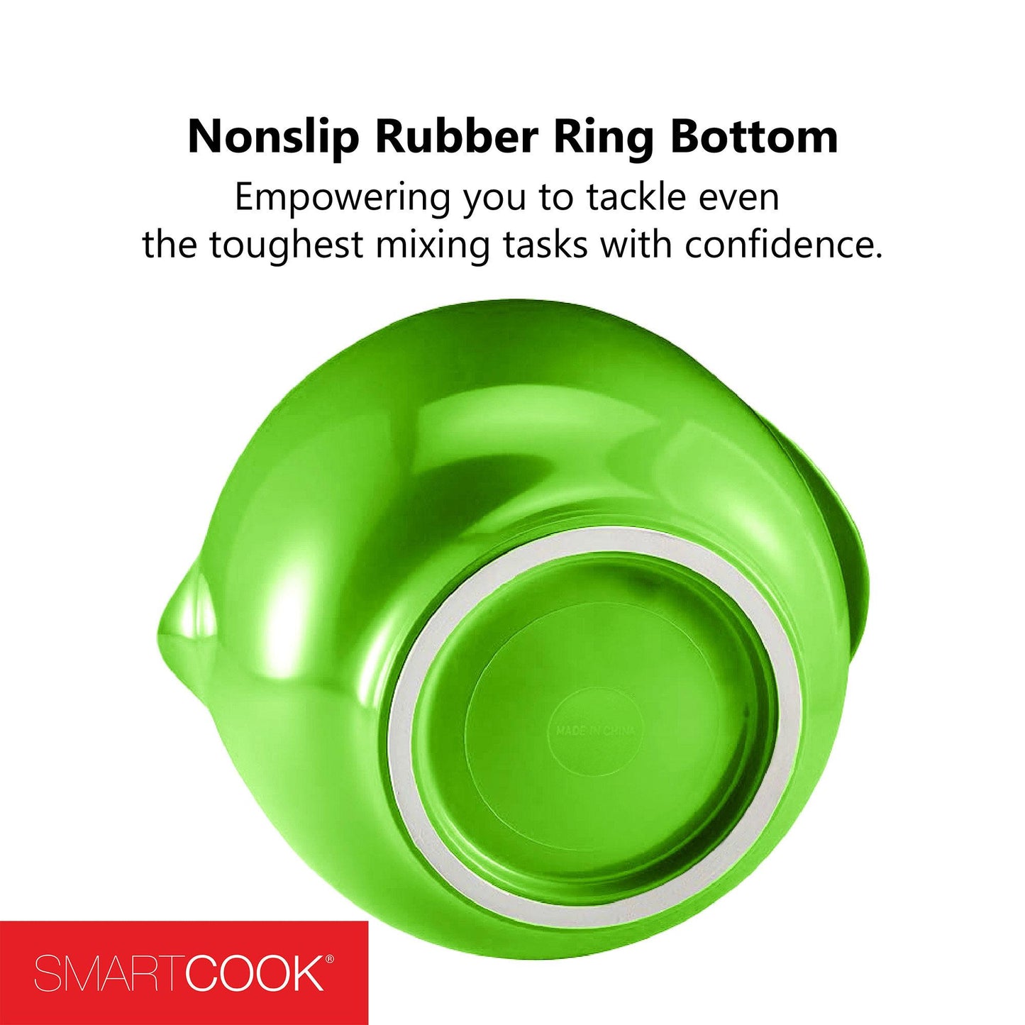 SmartCook Nesting Mixing Bowls Set with Bamboo Utensils - Set of 3 Prep Bowls, 2.5 quart, 3.5 quart, 4.5 quart, Non-Slip Bottoms with Easy Pour Spout, Reduce Mess, Great for Mixing & Serving, BPA Free Plastic, Dishwasher Safe, (Green)