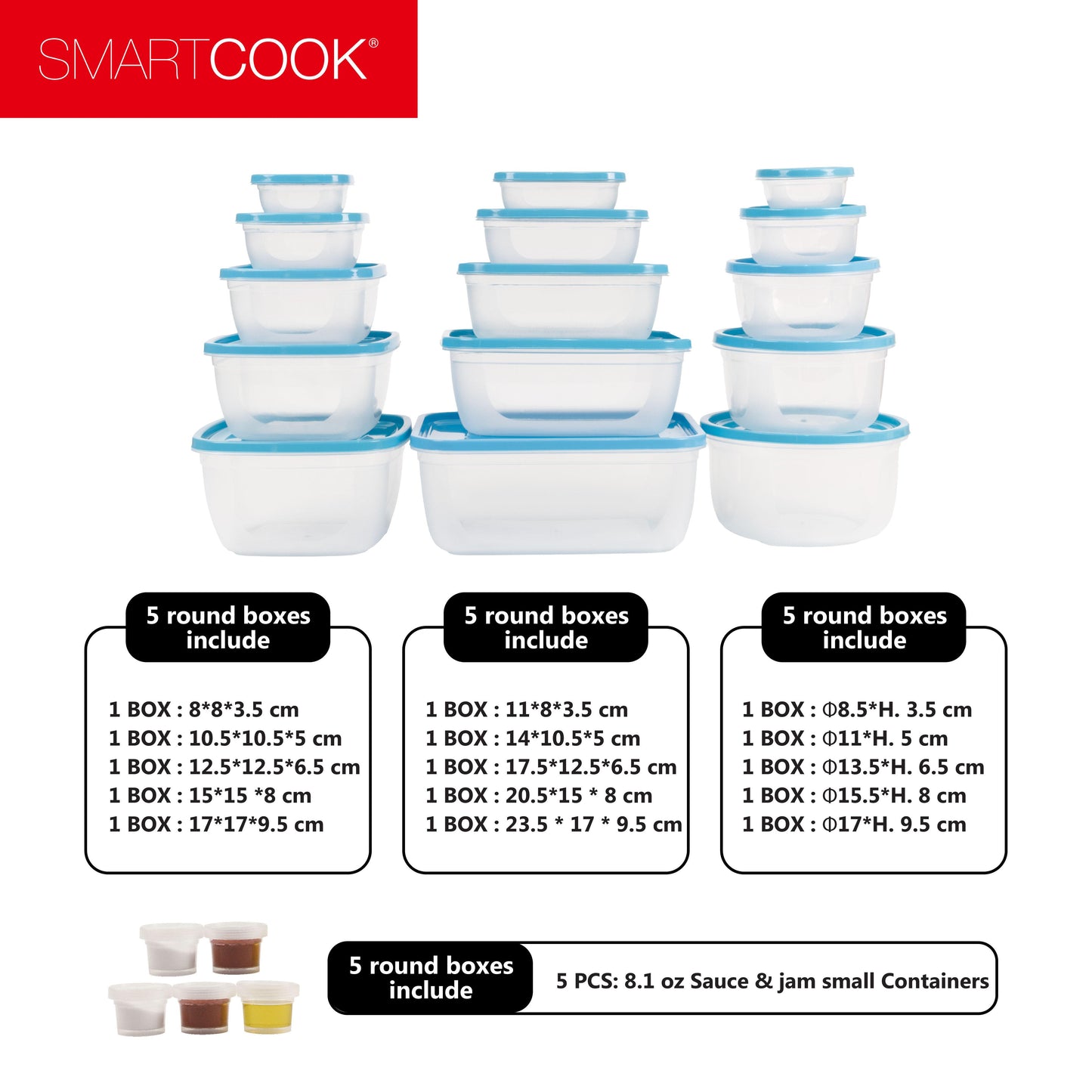 [SHOP] Smartcook 40 pcs Kitchen Food Storage Box Set (Blue), Food Storage Container, Refrigerator, Sugar Cookies Storage Box Case, Fruit, Vegetables, Meat, Sandwiches, Containers With Lids Utensils Airtight, Plastic food storage box