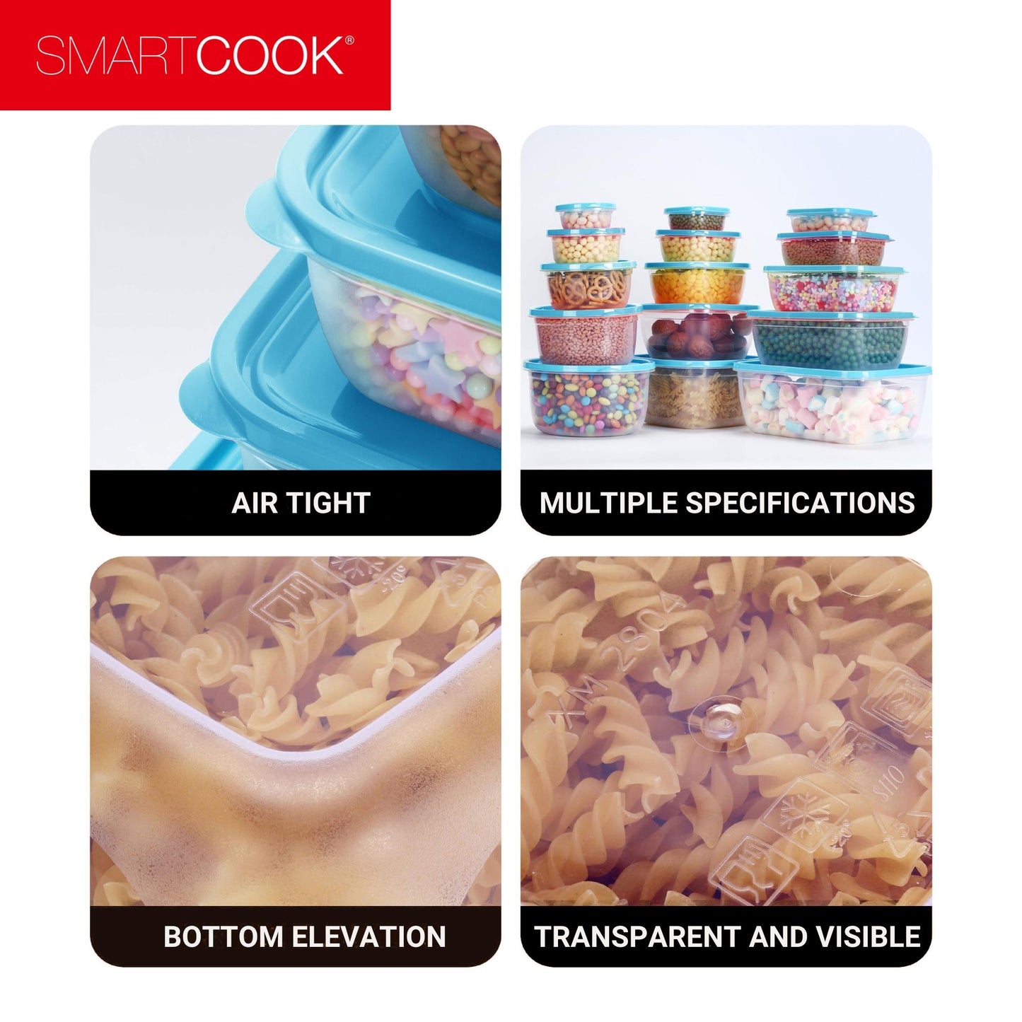 [SHOP] Smartcook 40 pcs Kitchen Food Storage Box Set (Blue), Food Storage Container, Refrigerator, Sugar Cookies Storage Box Case, Fruit, Vegetables, Meat, Sandwiches, Containers With Lids Utensils Airtight, Plastic food storage box