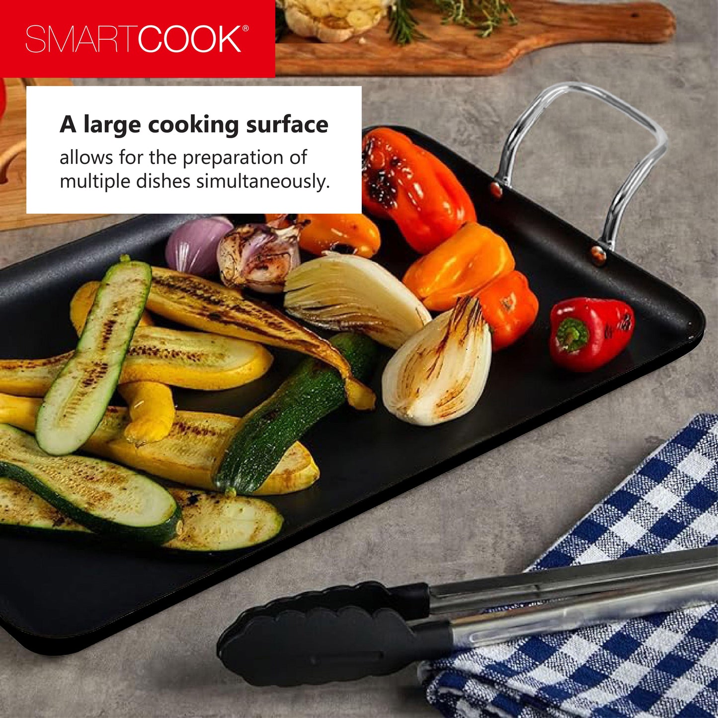 SmartCook Square Griddle Pan/Double Burner Carbon Steel With Utensils Set , Skillets Pan , Durable, Foodi , Perfect for Stove-Tops, Non-Toxic Cookware Set, Bakelite Handle, Cookware set, PFOA Free, Dishwasher Safe cookware pots and