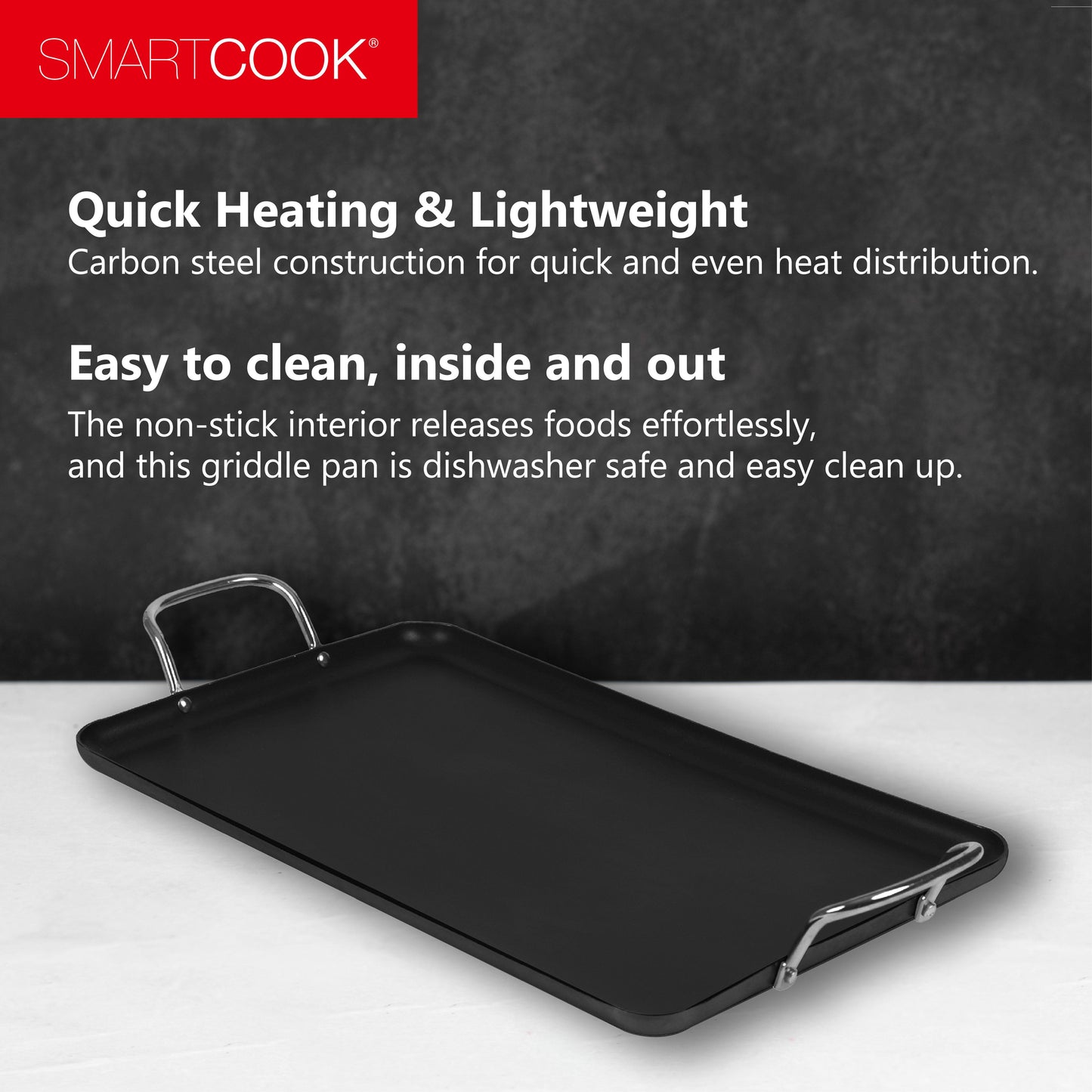 SmartCook Square Griddle Pan/Double Burner Carbon Steel With Utensils Set , Skillets Pan , Durable, Foodi , Perfect for Stove-Tops, Non-Toxic Cookware Set, Bakelite Handle, Cookware set, PFOA Free, Dishwasher Safe cookware pots and